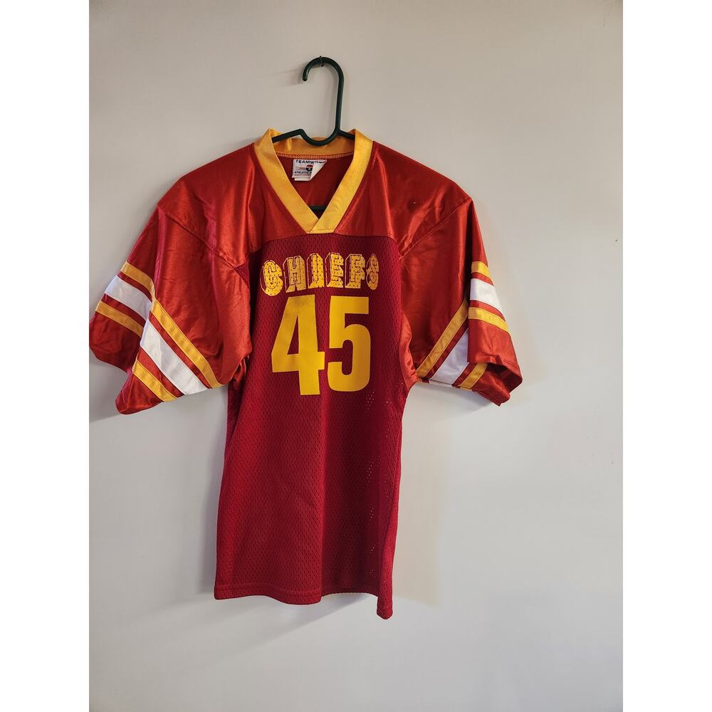 Vtg Teamwork Red Kansas City Chef Jersery #45 Sz S/M (30-32)